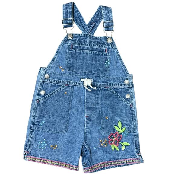 Baby Gap Denim Shortalls Toddler XL‎ 18-24 Denim Jean Overalls Embroidered 2001 - Picture 1 of 8